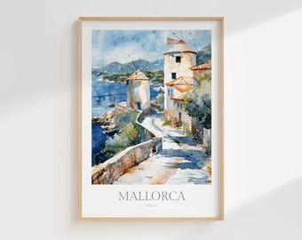 Mallorca Watercolor Print, Spain Travel Poster (Digital Download)