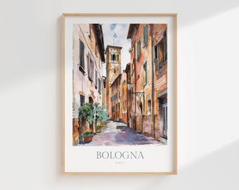 Stampa ad acquerello di Bologna, Italia, paesaggio urbano (download digitale)