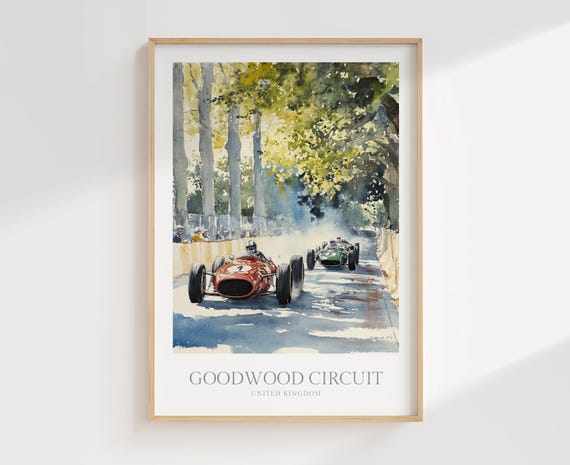 Goodwood Circuit Watercolor Racing Poster, Retro Wall Art (Digital Download)