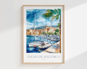 Palma de Mallorca Watercolor Print, Spain Wall Art (Digital Download)