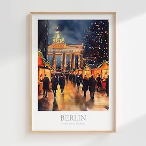 Affiche aquarelle du marché de Noël de Berlin en téléchargement numérique Affiche numérique de Berlin, décoration d'intérieur, impression Noël Berlin impression d'art mural numérique