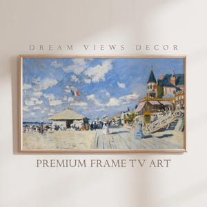 Coastal Samsung Frame TV Art Neutral Summer Seascape Trouville-sur-Mer Beach Frame TV Art Summer Painting for Frame TV Art Digital Download