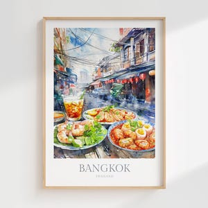 Bangkok Thailand Watercolor Poster Digital Download Printable Wall Art Home Decor Bangkok Digital Poster Thailand Wall Art Print Thai Food