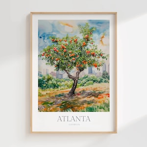 Atlanta Georgia Aquarell Druck digitaler Download Stadt Poster, druckbare Wandkunst, Georgia Home Dekor, Atlanta Skyline Kunstwerk Reisedruck