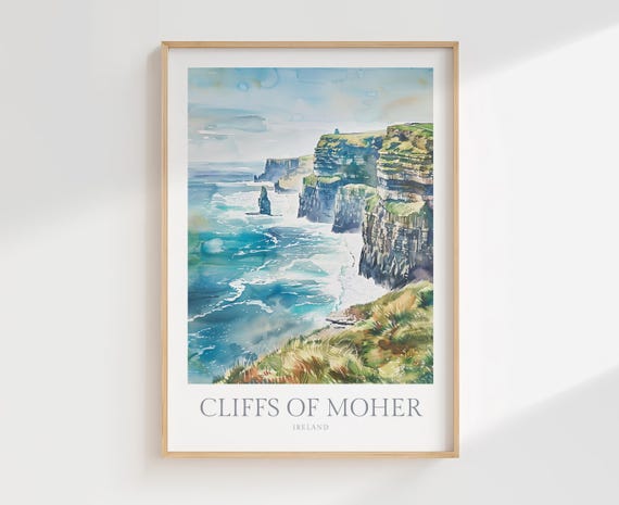 Cliffs of Moher Ireland Watercolor Poster Ireland Digital Download Printable Wall Art Home Decor Ireland Digital Poster Cliffs Art Print