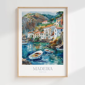 Akvarelltryck av Madeira, Portugal | Kustkonst (digital nedladdning)