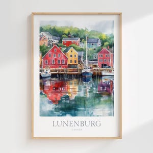 Lunenburg Canada aquarel poster digitale download Lunenburg afdrukbare muur kunst interieur decor Lunenburg afdrukken download Nova Scotia Canada