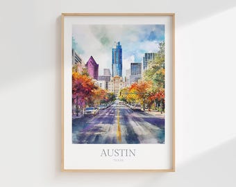 Austin Texas Watercolor Cityscape Art Print (Digital Download)
