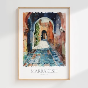 Marrakech, Maroc, affiche aquarelle en téléchargement numérique Marrakech, art mural imprimable, décoration d'intérieur, Marrakech, impression numérique, impression, téléchargement