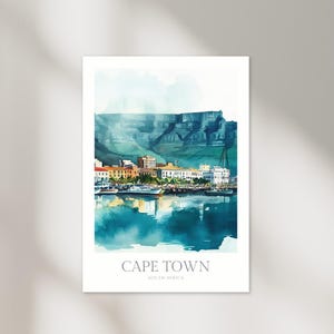 Pôster em aquarela da Cidade do Cabo Download digital Arte de parede para impressão da Cidade do Cabo Decoração de casa Impressão de pôster digital da Cidade do Cabo Arte do pôster da África do Sul