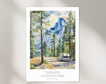 Yosemite National Park California Watercolor Poster Digital Download Printable Wall Art Home Decor Camper Van Poster Digital Print Download