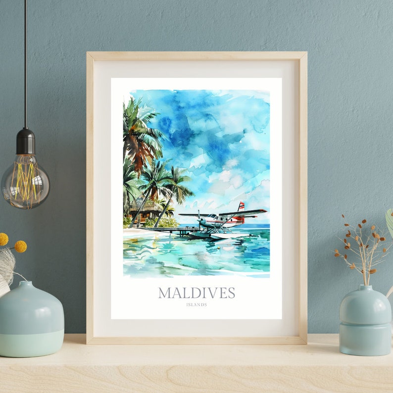 Maldives Watercolor Poster Digital Download Maldives Printable Wall Art ...