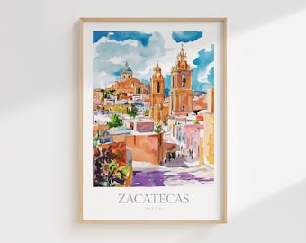 Zacatecas Mexico Watercolor Print, Travel Art (Digital Download)