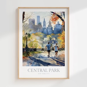 Póster de acuarela de Central Park, Nueva York, descarga digital, arte de pared imprimible, arte para corredores, decoración del hogar, impresión digital de Nueva York, descarga digital