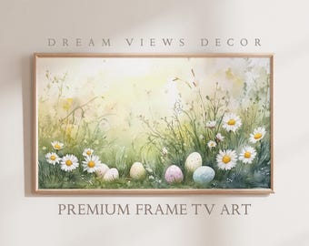 Easter Frame Tv Art Neutral Watercolor Painting Spring Flowers Decor (Digital Download)