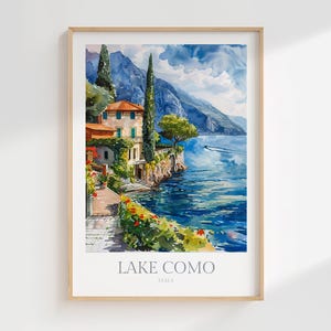 Póster de acuarela del lago Como, Italia. Descarga digital. Arte de pared imprimible. Decoración del hogar. Impresión digital del lago Como. Póster digital imprimible del lago Como.