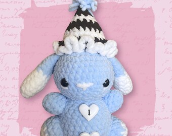 Gehaakte Clown Bunny Amigurumi Knuffel | Blauw Wit