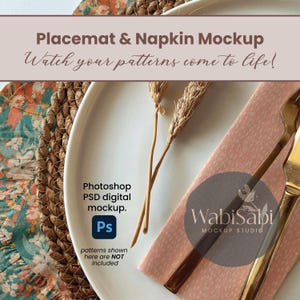 Placemat and Napkin Mockup: Editable PSD Template for Fabric Design (Digital Download)