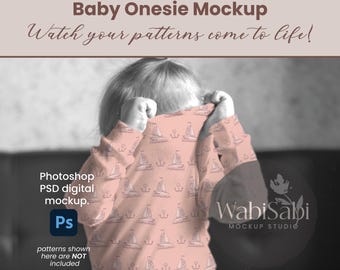 Baby Onesie Mockup: Editable PSD Clothing Template (Digital Download) | Surface Pattern Design Photoshop Mockup