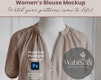 Maqueta de blusa PSD: Plantilla de diseño de ropa editable (descarga digital) / Maqueta de moda de Photoshop