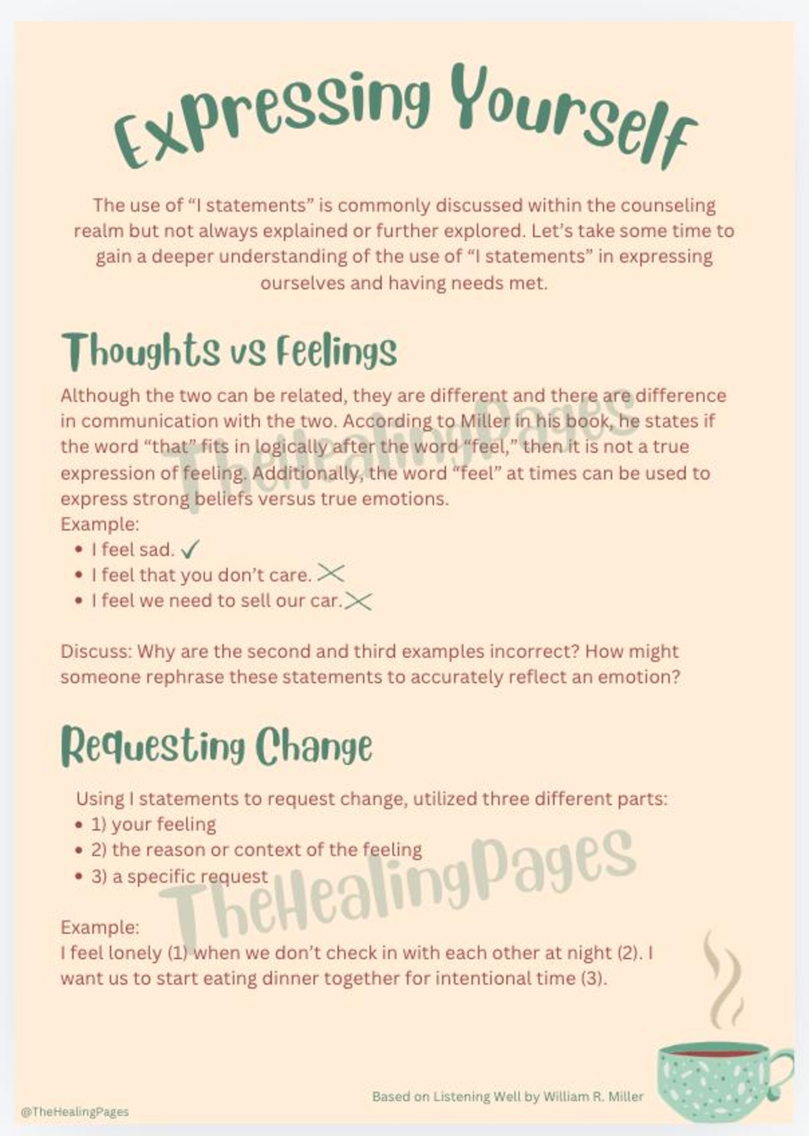 I Statements Communication Worksheet | Therapy Handout | Active ...