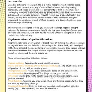 CBT Thought Record Worksheet: Cognitive Behavioral Therapy (Printable PDF)