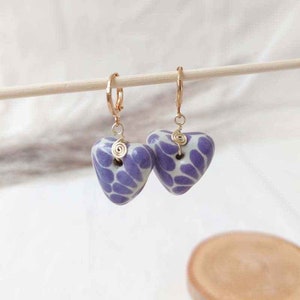 Talavera earrings, handmade earrings, artesanal earrings, gold plate earrings, Talavera, earrings, gift, fe, lilac earrings
