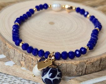 Talavera Gemstone Bracelet, Gold Plated, Traditional Mexican Jewelry