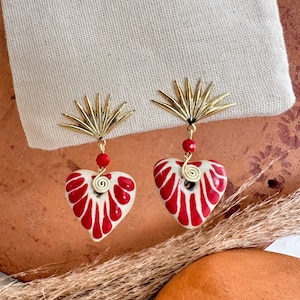 Talavera earrings, handmade earrings, artesanal earrings, gold plate earrings, Talavera, earrings, gift, red earrings, earrings