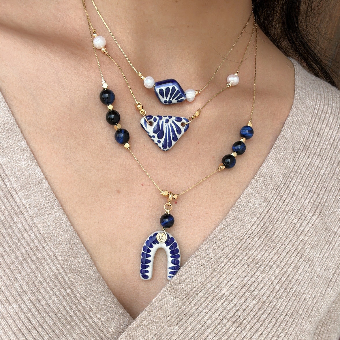 Talavera necklaces, handmade necklaces, 14k gold plated necklace, Traditional Mexican Jewelry, gift for her, necklaces, artesanal necklaces