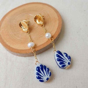 Talavera earrings, handmade earrings, artesanal earrings, peals earrings, Traditional Mexican jewelry, 14k gold plated earring, gift for her