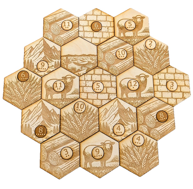 Settlers of Catan Wood Etched Tiles / Hexes Laser Cut Natural Wood - Etsy
