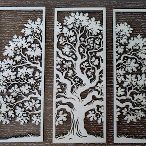 Tree of Life Wall Art Triptych – 3-Piece Laser Cut Birch Wood Nature Panel – Home Decor