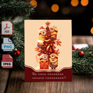 ¡Banananana! Tarjeta navideña festiva de los Minions: descarga digital, tarjeta descargable, tarjeta plegable.