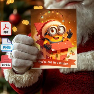 ¡Eres uno más de los Minions! Tarjeta navideña festiva de los Minions: descarga digital, tarjeta descargable, tarjeta plegable.