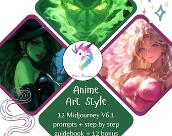 12 Mid-Journey Prompts im Stil von Anime Art - MidJourney V6.1 Prompt-Handbuch + 12 Bonusbilder - Digitaler Download, druckbare Bilder