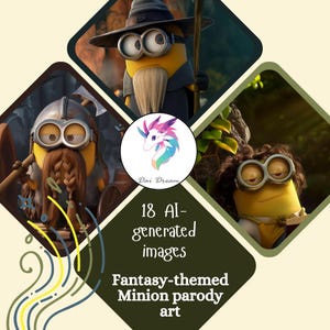 Fantasy-themed Minion parody art - 18 AI-Generated Illustrations - Digital download, printable images