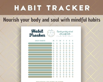 Green Habit Tracker: Nurture Your Body & Soul with Conscious Habits | weekly habit tracker | Digital download | A5 A4 Letter and Half Letter
