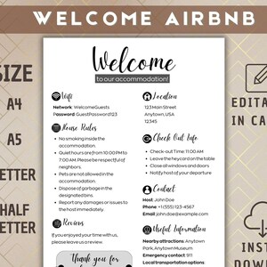 Guía de bienvenida de Airbnb personalizable: ¡deleita a tus invitados con estilo! / editable en 4 tamaños canva / A4 media letra tamaño carta A4 /