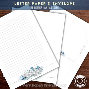 Papel para escribir con diseño floral / Hojas para escribir / Hojas para escribir / Carta de EE. UU. - Tamaño A5 / Incluye sobre / A4