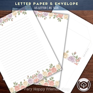 Cartas con motivos florales / Papel para escribir imprimible / Suministros para el ministerio / Hojas para escribir / Tamaño carta de EE. UU. y A5 / Incluye sobre