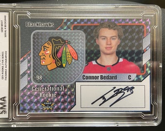 Connor Bedard 2023-24 Edge Icons "Gen Rookie" Ink Series Graded ACEO Rookie Card Facsimile Autographed Rare Hockey Card Chicago Blackhawks