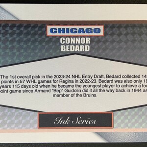 Connor Bedard 2023-24 Generational Rookie Ink Series Graded ACEO Rookie Card Facsimile Autographed Rare Hockey Card Chicago Blackhawks image 6