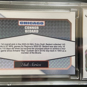 Connor Bedard 2023-24 Generational Rookie Ink Series Graded ACEO Rookie Card Facsimile Autographed Rare Hockey Card Chicago Blackhawks image 2