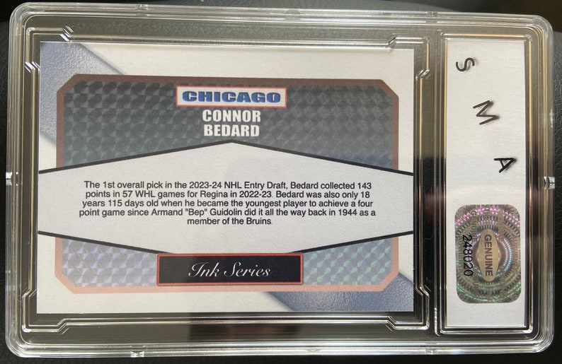 Connor Bedard 2023-24 Generational Rookie Ink Series Graded ACEO Rookie Card Facsimile Autographed Rare Hockey Card Chicago Blackhawks image 2