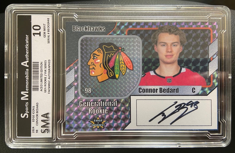 Connor Bedard 2023-24 Generational Rookie Ink Series Graded ACEO Rookie Card Facsimile Autographed Rare Hockey Card Chicago Blackhawks image 1