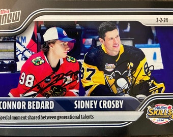 Connor Bedard/Sidney Crosby 2023 Rookie Topps Now Facsimile Autographed RC Rookie Card Rare Graded  "Special Moment Generational Talents"