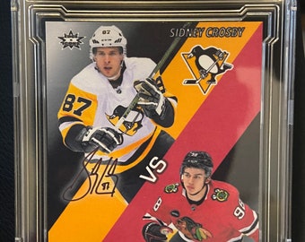 Connor Bedard VS Sidney Crosby 2023-24 Facsimile Autographed Graded ACEO Limited Edition Rookie Hockey Card Chicago/Pittsburgh