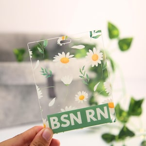 Custom Badge Buddy Flower Nurse- Acrylic Name Badge Buddy Holder, Floral Teacher Healthcare ID Tag for Medical RN Hospital Office Nicu Charm