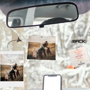 Personalized Car Charm Picture Hanging Grateful Blessed- Custom Car Photo Ornament, Rearview Photo Gift, Car Interior Decor Mirror Hangers